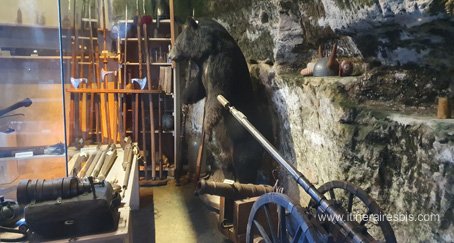 Visite de la Maison Forte de Reignac ours et armes de chasse