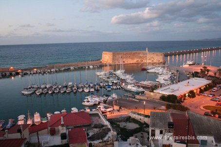 picture Heraklion city port and citadel by night