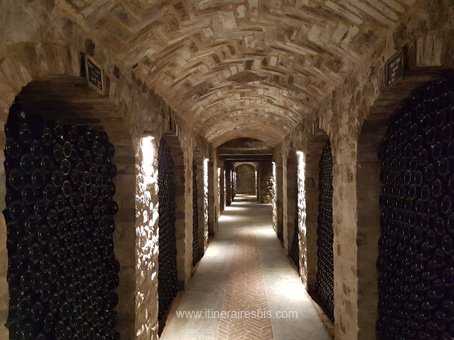 Visite des caves Cascina Chicco les caves remplies de bouteilles